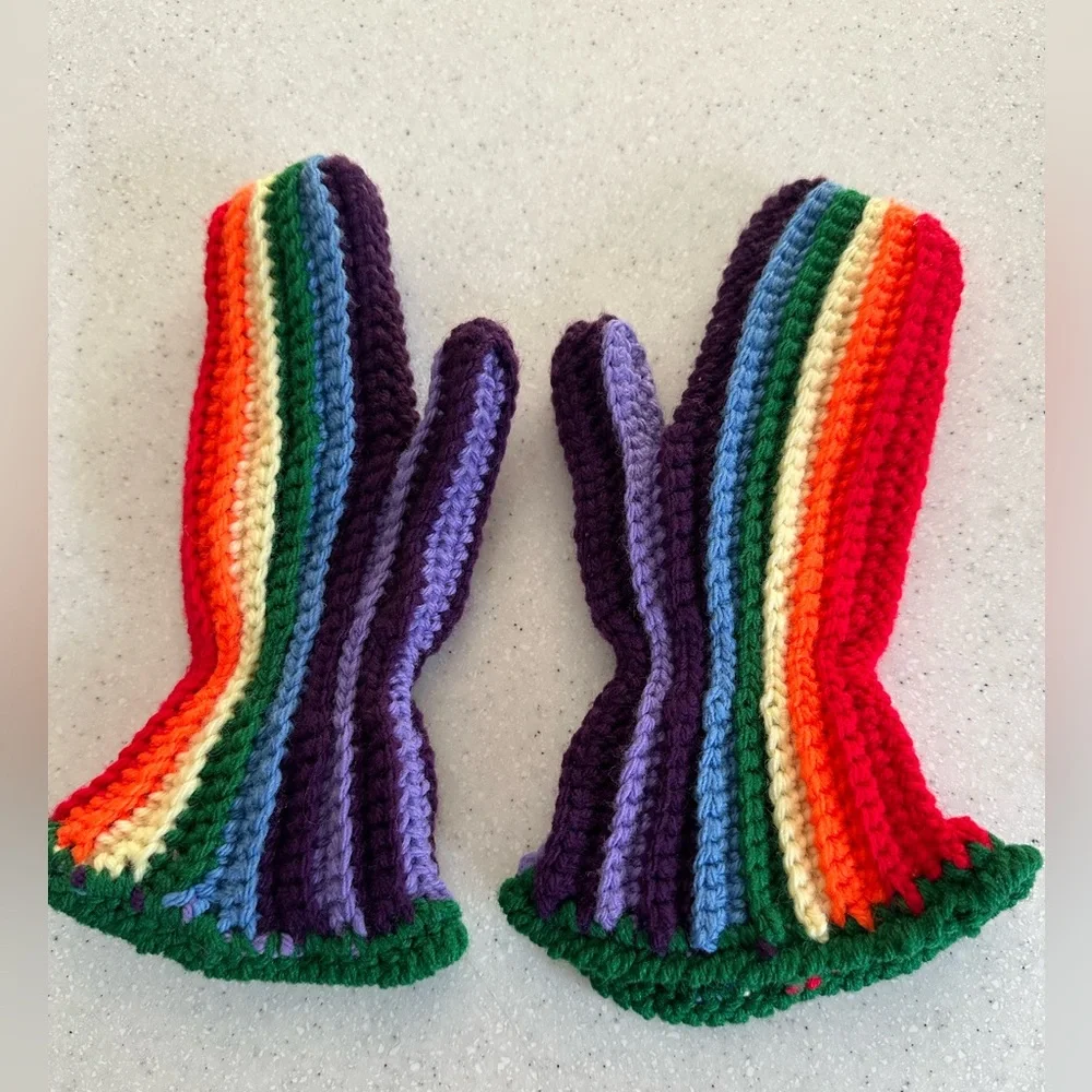 Handmade Crocheted Rainbow 🌈 Girl’s Mittens! So Cute! Outerwear. Multicolored